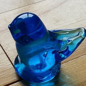 BLOWN GLASS MOMMA BLUEBIRD AND BABY SIGNED ON BOTTOM